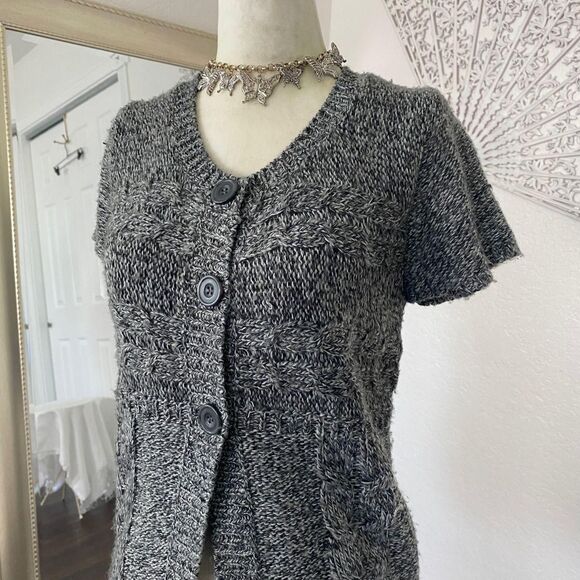 Faded Glory Early 2000's Gray Grey Knitted Button Down Babydoll Knit Cardigan S - Picture 3 of 8